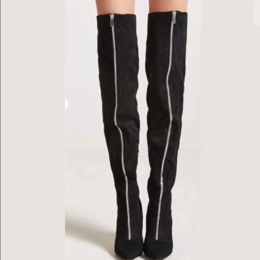 Over the knee front zipper micro suede boot